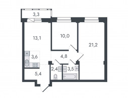 3-комнатная, 67.3 м²