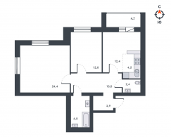 3-комнатная, 80.1 м²