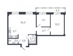 Евро 3-комнатная, 80.6 м²