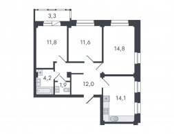 3-комнатная, 73.7 м²