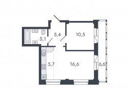 Евро 2-комнатная, 49.9 м²