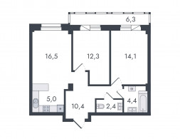 Евро 3-комнатная, 71.4 м²