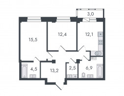 2-комнатная, 70.1 м²