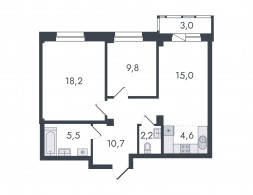 Евро 3-комнатная, 69 м²
