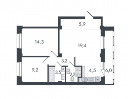 Евро 3-комнатная, 68.2 м²