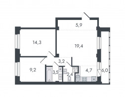 Евро 3-комнатная, 68.6 м²