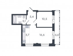 Евро 2-комнатная, 49.9 м²
