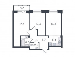 Евро 3-комнатная, 67.5 м²