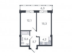 Евро 2-комнатная, 49.2 м²