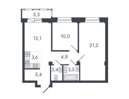 Евро 3-комнатная, 67.3 м²