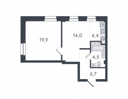 Евро 2-комнатная, 49.5 м²