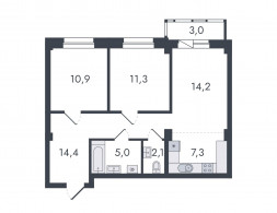Евро 3-комнатная, 68.2 м²