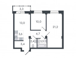 Евро 3-комнатная, 67.1 м²
