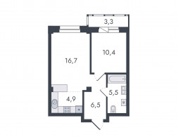 Евро 2-комнатная, 47.3 м²