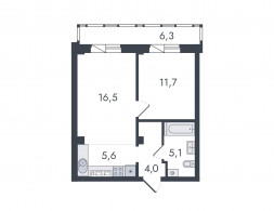 Евро 2-комнатная, 49.2 м²