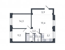 Евро 3-комнатная, 63.1 м²