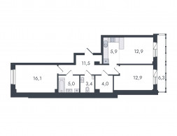 Евро 3-комнатная, 78 м²