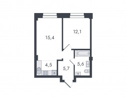 Евро 2-комнатная, 43.3 м²