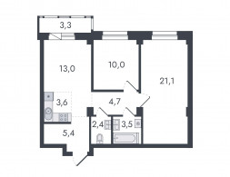 Евро 3-комнатная, 67 м²