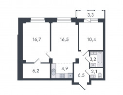 Евро 3-комнатная, 69.8 м²