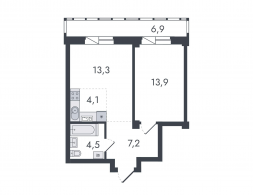 Евро 2-комнатная, 49.9 м²