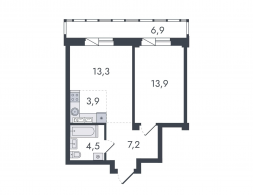 Евро 2-комнатная, 49.7 м²
