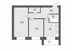 2-комнатная, 53 м²