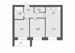 Евро 3-комнатная, 53.3 м²