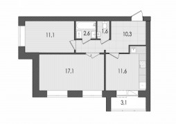 2-комнатная, 57.5 м²