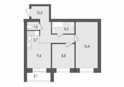 3-комнатная, 57.4 м²