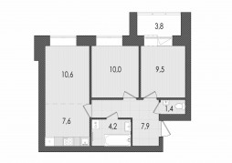 3-комнатная, 54.9 м²