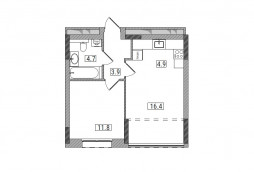 Евро 2-комнатная, 42.2 м²