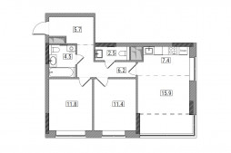 Евро 3-комнатная, 66.2 м²