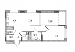 Евро 3-комнатная, 73.4 м²