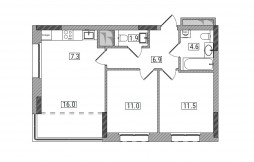 Евро 3-комнатная, 59.6 м²