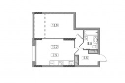 Евро 2-комнатная, 48.7 м²