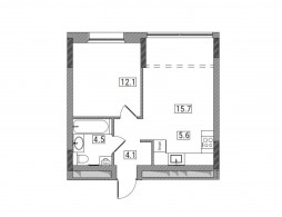 Евро 2-комнатная, 41.5 м²