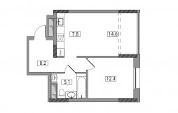 Евро 2-комнатная, 48.7 м²