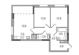 Евро 3-комнатная, 66.2 м²