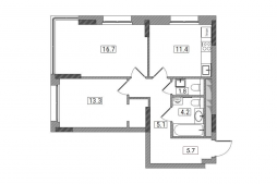 2-комнатная, 59 м²