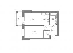 Евро 2-комнатная, 51.9 м²