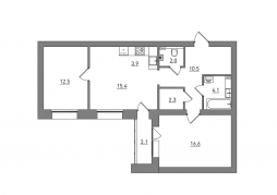 Евро 3-комнатная, 70.4 м²