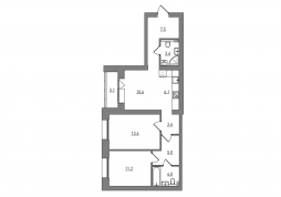 Евро 3-комнатная, 67.1 м²