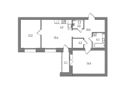 Евро 3-комнатная, 70.4 м²
