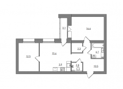 Евро 3-комнатная, 70.4 м²