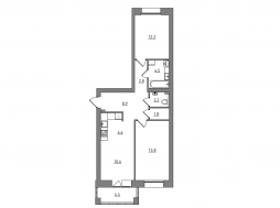 Евро 3-комнатная, 69.8 м²