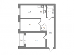 Евро 3-комнатная, 74.9 м²