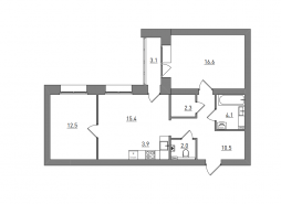 Евро 3-комнатная, 70.4 м²