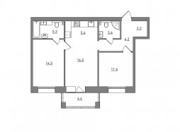 Евро 3-комнатная, 69.2 м²