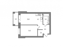Евро 2-комнатная, 51.9 м²